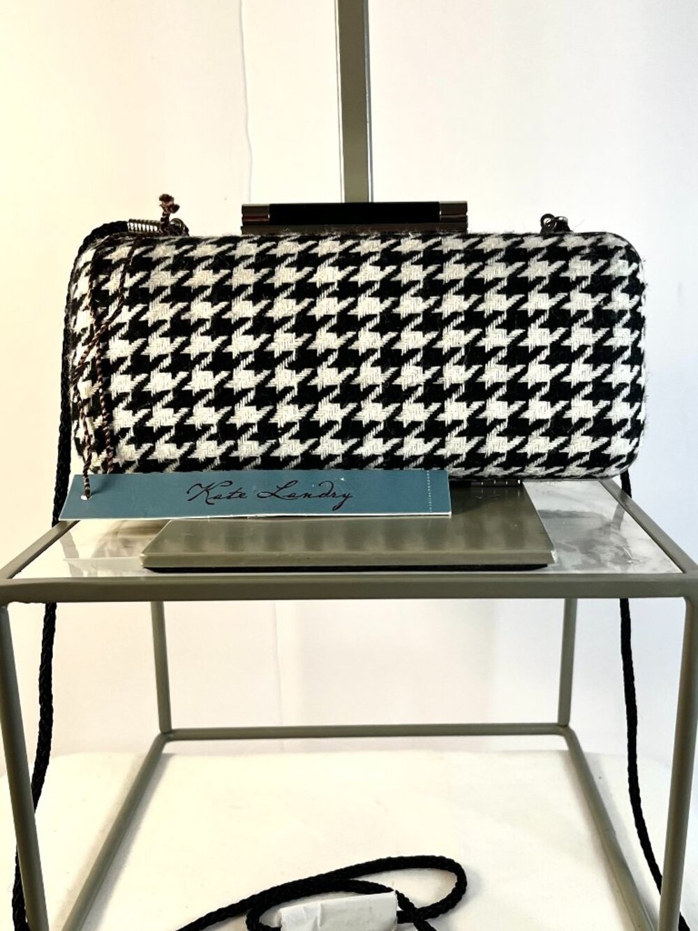 NWT 🖤 Kate Landry Houndstooth Evening Clutch – Classic Black & White Elegance - Picture 1 of 16